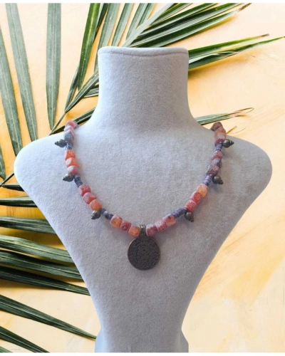 ŞEKER AKİK VE AMETİST DOĞAL TAŞ KOLYE 20CM