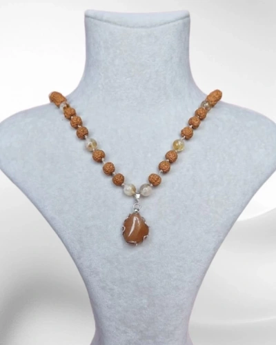 sitrin akik rudraksha(yaşam tohumu) doğal taş kolye