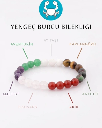 Yengeç Burcu Taşlarından Oluşan Doğal Taş Bileklik 8 mm Küre Kesim - Burç Bilekliği