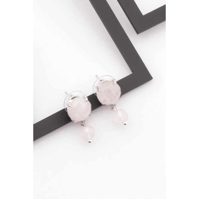 Pembe Kuvars Doğal Taş Küpe