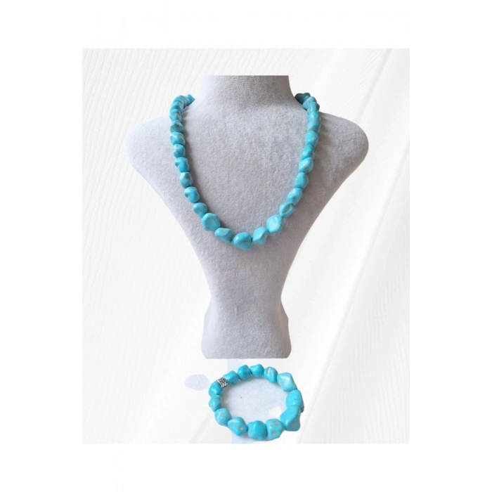 TURKUAZ BİLEKLİK VE KOLYE DOĞAL TAŞ SET