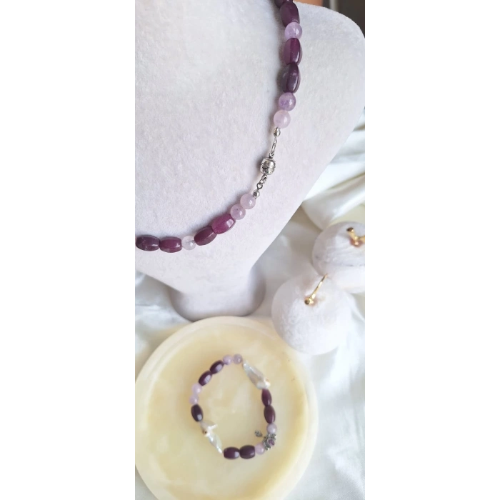 925 AYAR GÜMÜŞ KAPAMALI AMETİST VE İNCİ DOĞAL TAŞ TAKIM