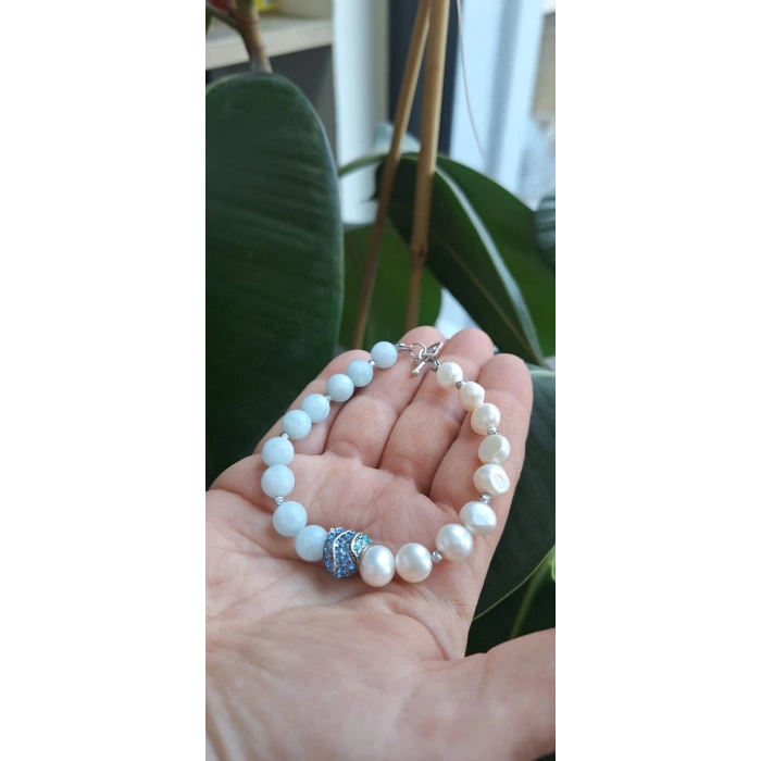 AKUAMARİN İNCİ BİLEKLİK