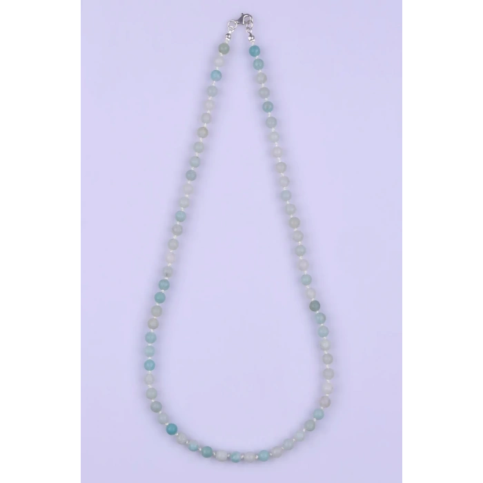 Amazonit Doğal Taş 6 mm Düğümlü Kolye