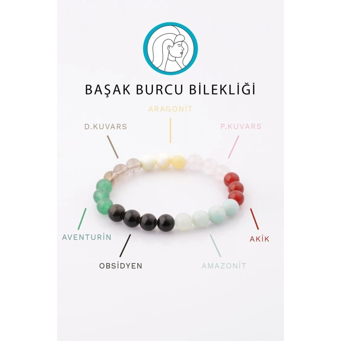 Başak Burcu Taşlarından Oluşan Doğal Taş Bileklik 8 mm Küre Kesim - Burç Bilekliği