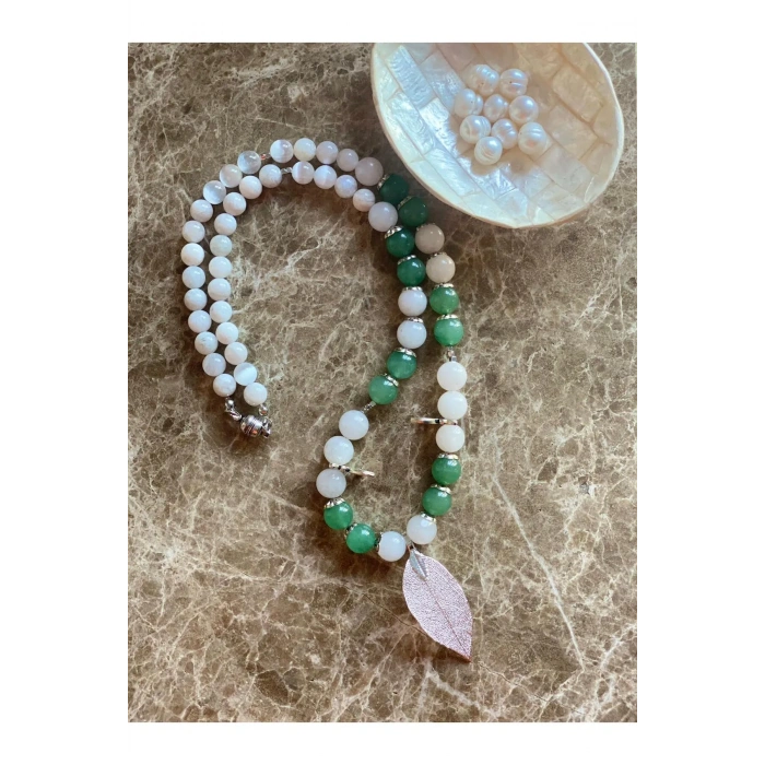 İNCİ SİTRİN PEMBE KUVARS VE AY TAŞI DOĞAL TAŞ KOLYE