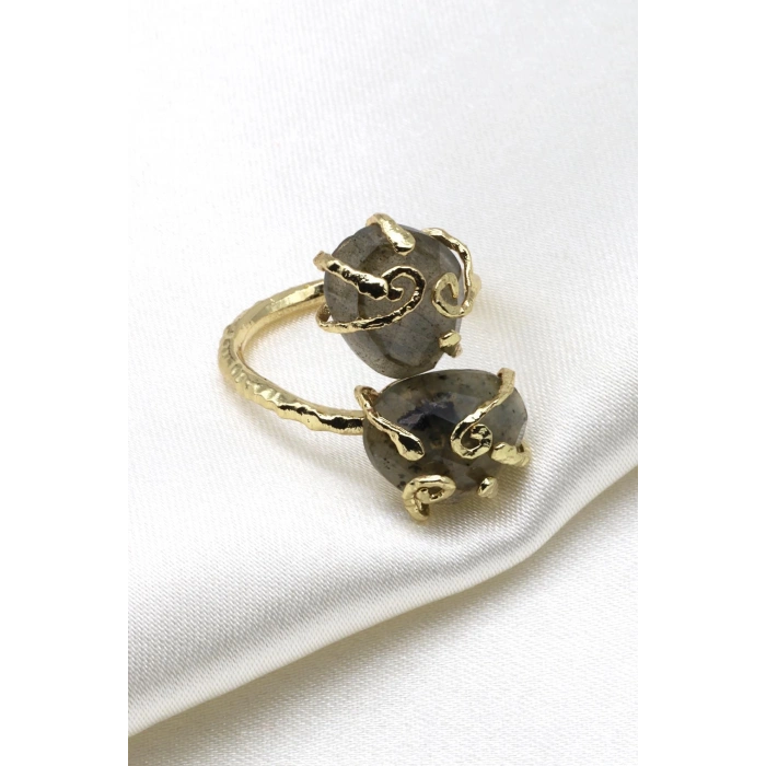 Prehnite Doğal Taş Ayarlanabilir Gold Renk Yüzük