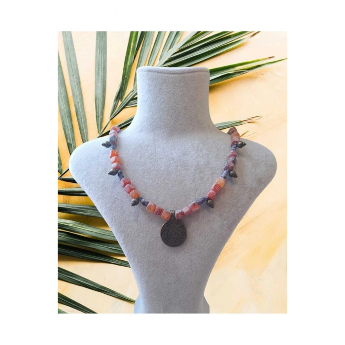 ŞEKER AKİK VE AMETİST DOĞAL TAŞ KOLYE 20CM