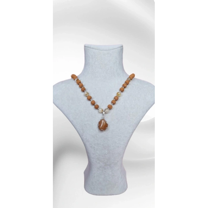 sitrin akik rudraksha(yaşam tohumu) doğal taş kolye