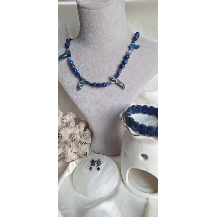 SODALİT VE LAPİS EL YAPIMI DOĞAL TAŞ KOLYE