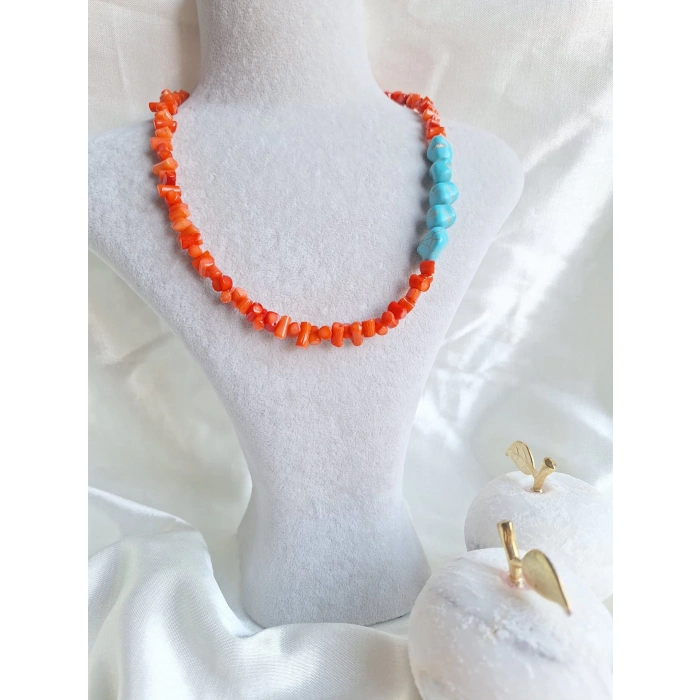 Turkuaz ve Mercan Doğal taş kolye