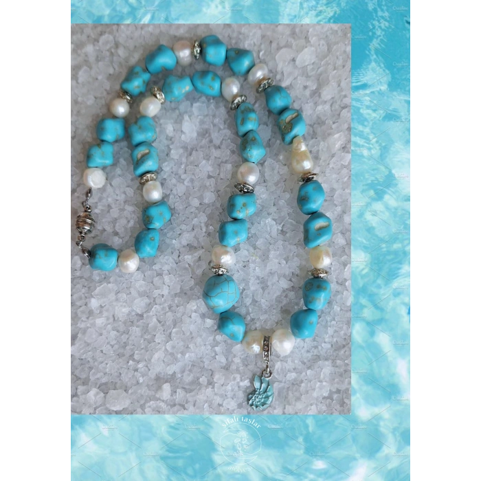 TURKUAZ VE İNCİ DOĞALTAŞ KOLYE
