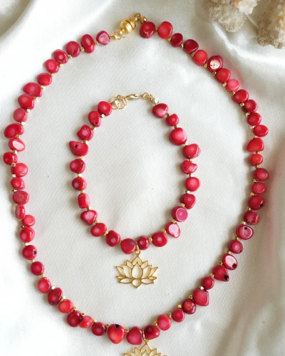 KÖK MERCAN KOLYE VE BİLEKLİK SET