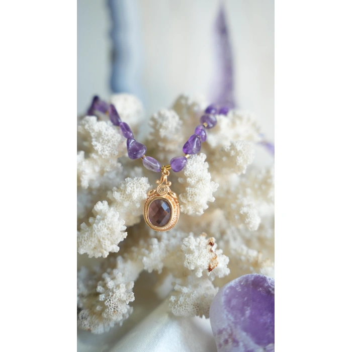 AMETİST DOĞAL TAŞ KOLYE 30CM