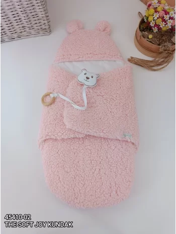 Monolyabbyx Yenidoğan Kulaklı Şapkalı Açılır Kucaklı Cırt Kapamalı Bebek Battaniyesi Kundak Pembe