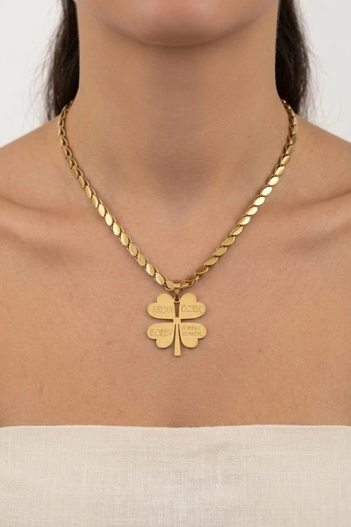 - İSİMLİ - 50 Cm Arpa Model Gold Altın Kaplama Kolye