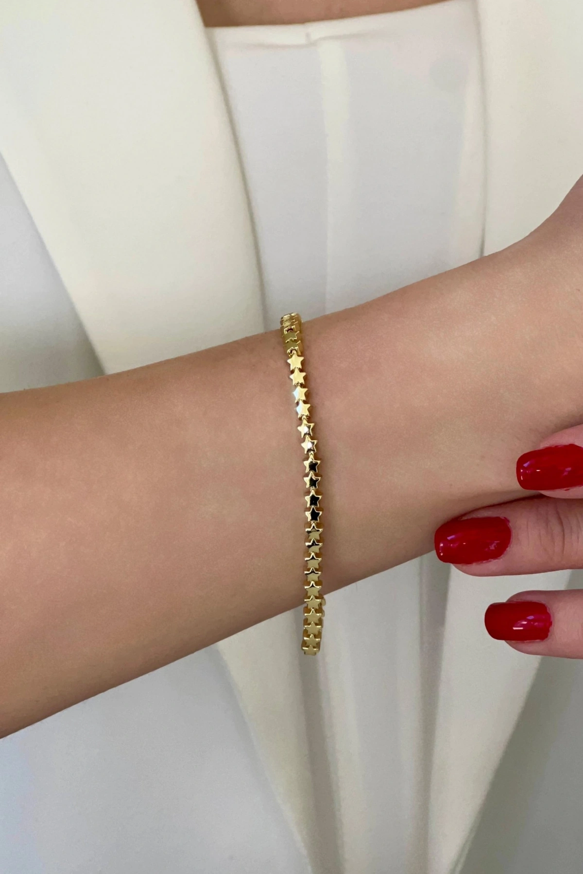 Sıralı Düz Yıldız Desen Gold Altın Kaplama Bileklik