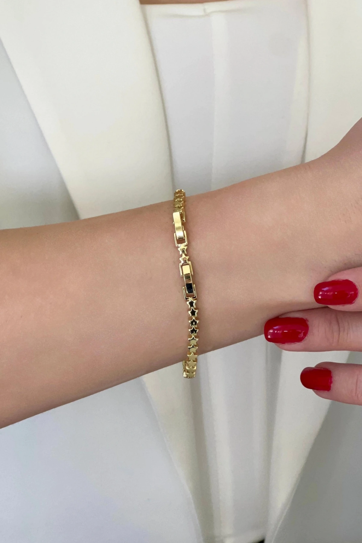 Sıralı Düz Yıldız Desen Gold Altın Kaplama Bileklik