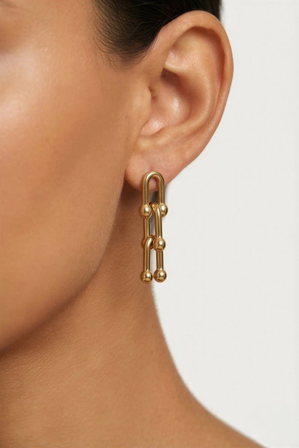 Çelik Top Detay Nal Model Gold Altın Kaplama Çelik Küpe