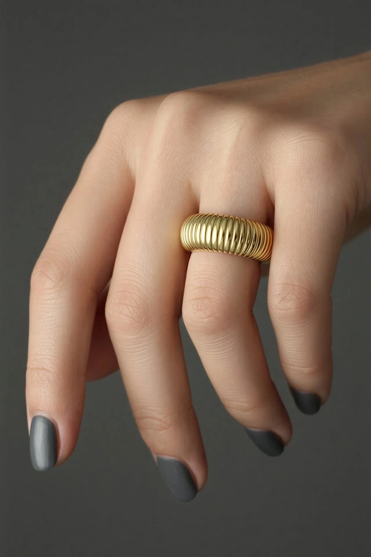 Çizgi Model Gold Altın Kaplama Ayarlanabilir Yüzük