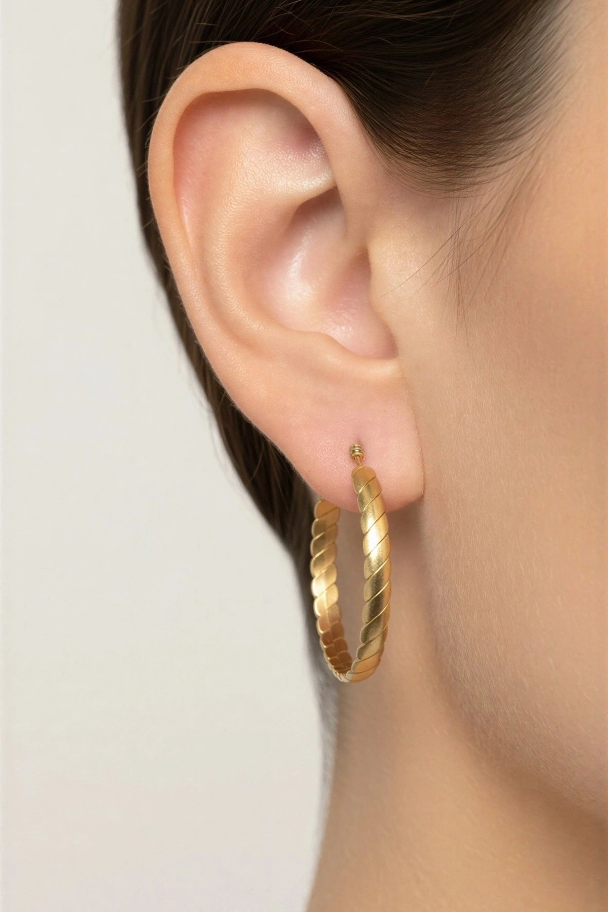 Arpa Halka Model Gold Altın Kaplama Çelik Küpe