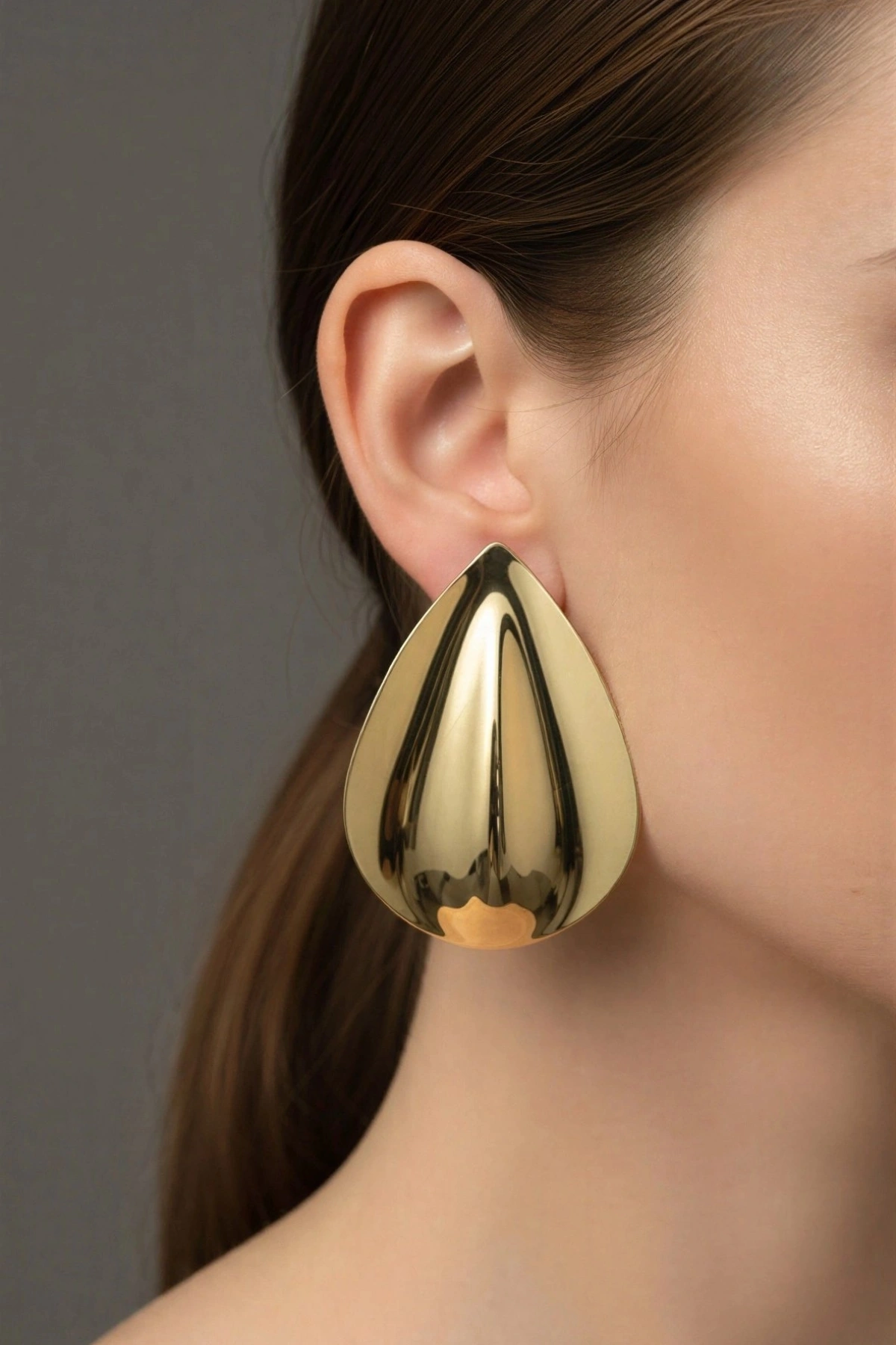 Büyük Dalga Model Gold Altın Kaplama Küpe