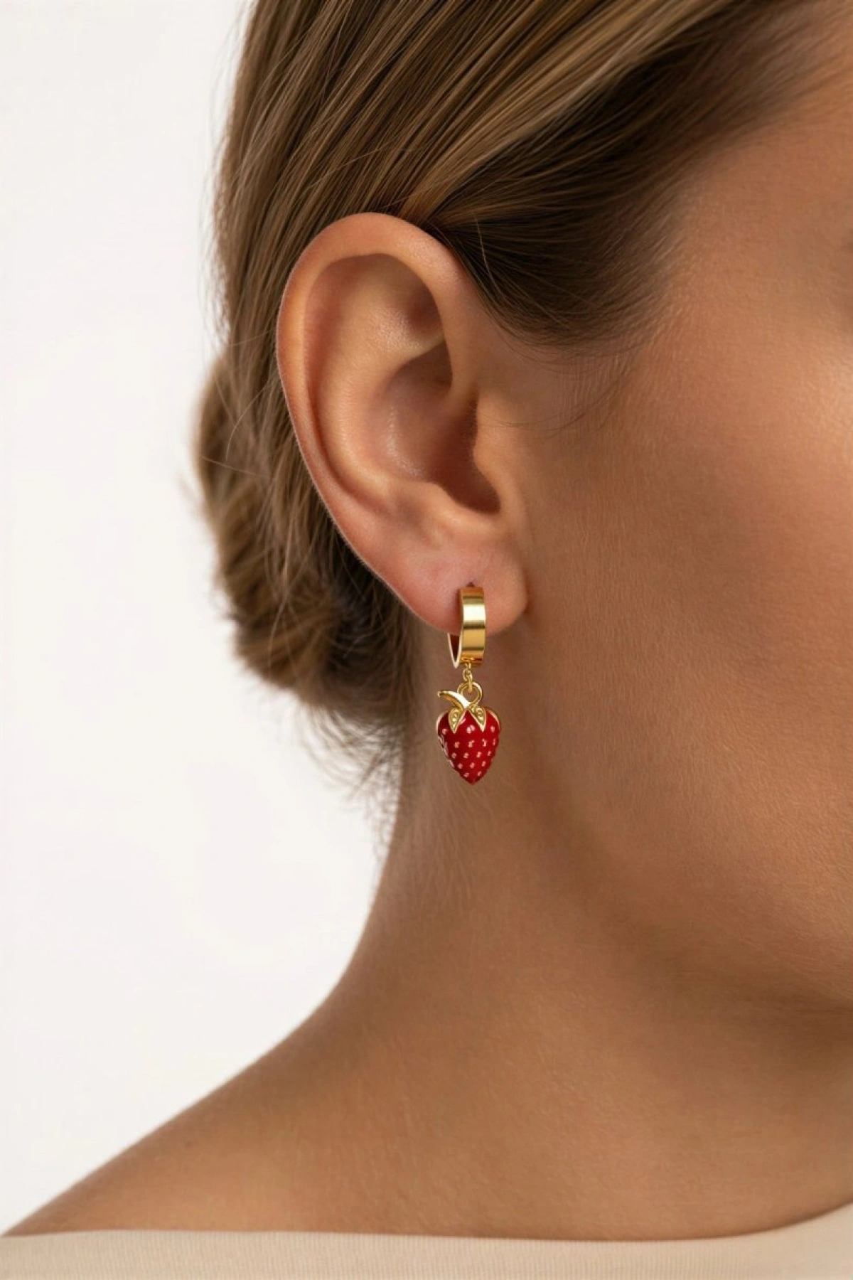 Çilek Model Gold Altın Kaplama Küpe