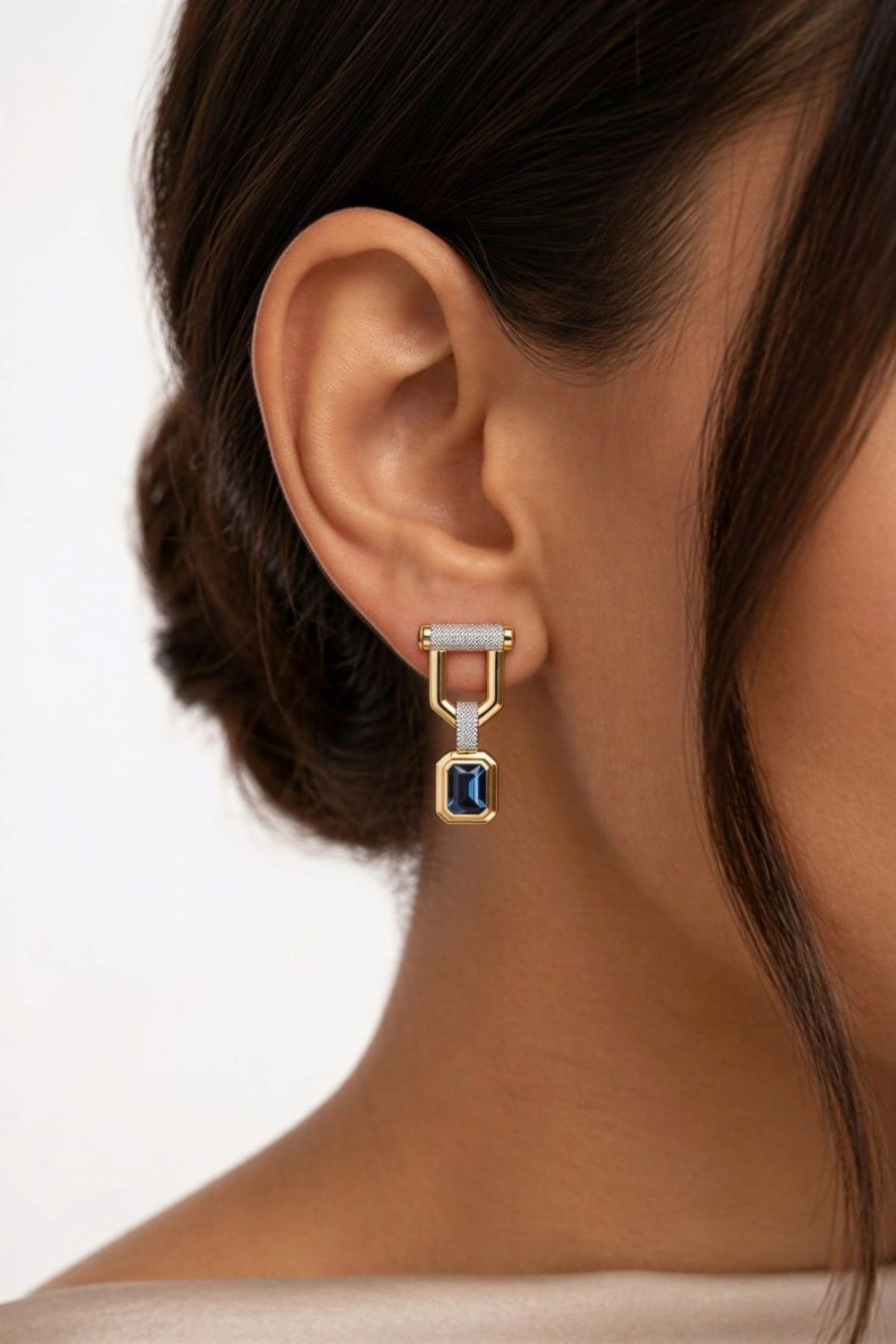 Mavi Taş Model Gold Altın Kaplama Küpe