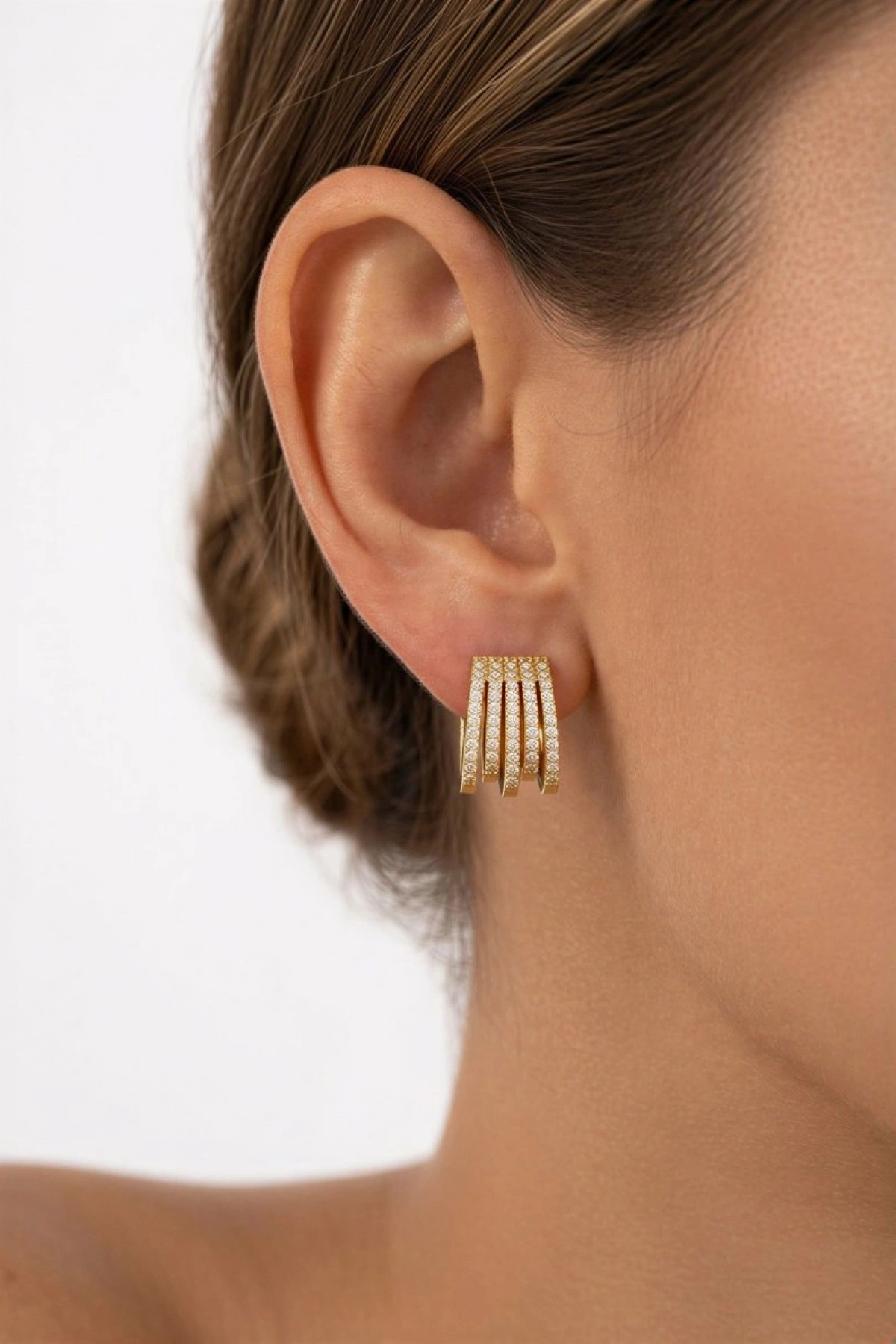 Çoklu Halka Model Gold Altın Kaplama Küpe