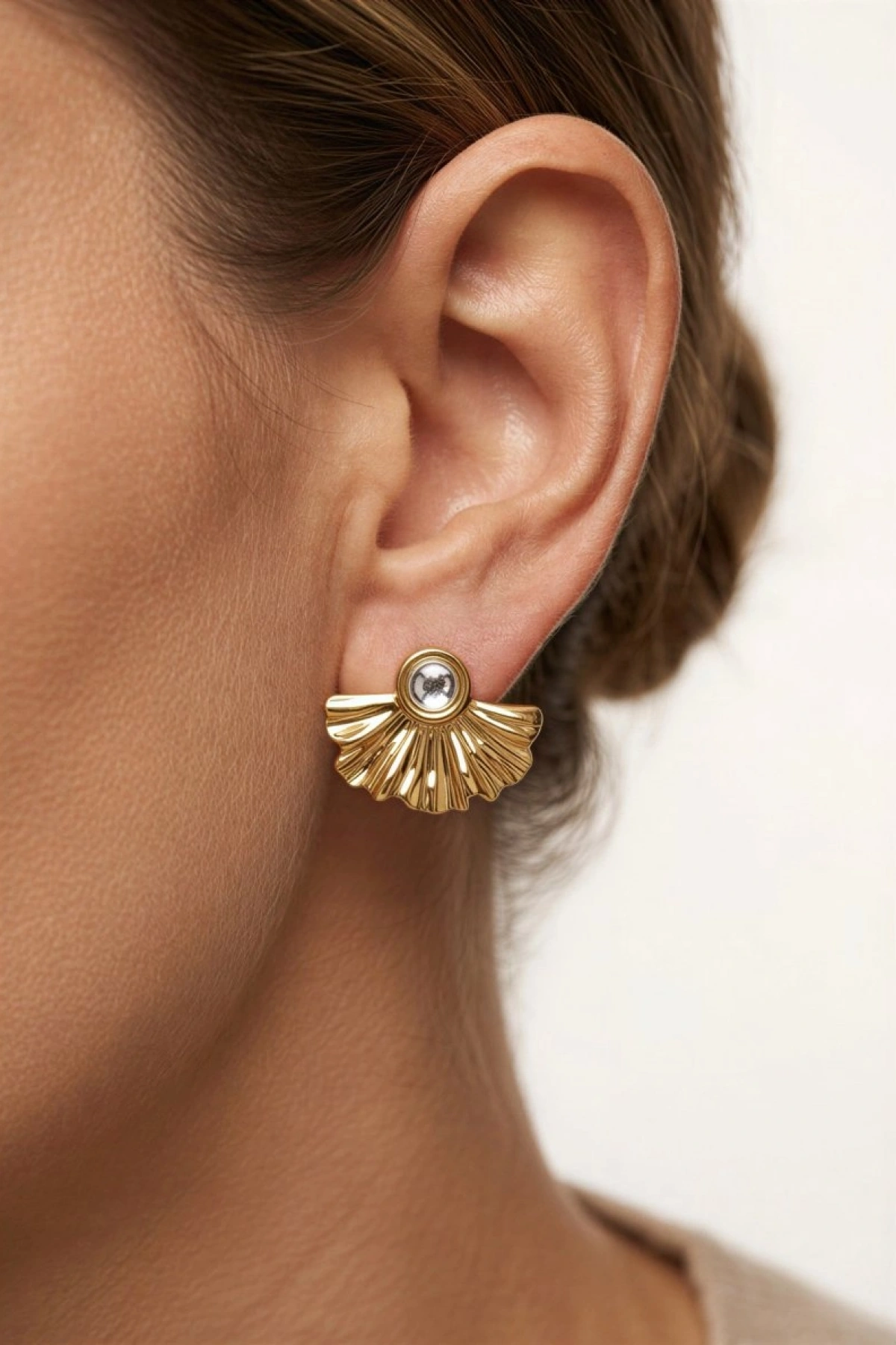 Yelpaze Model Gold Altın Kaplama Küpe