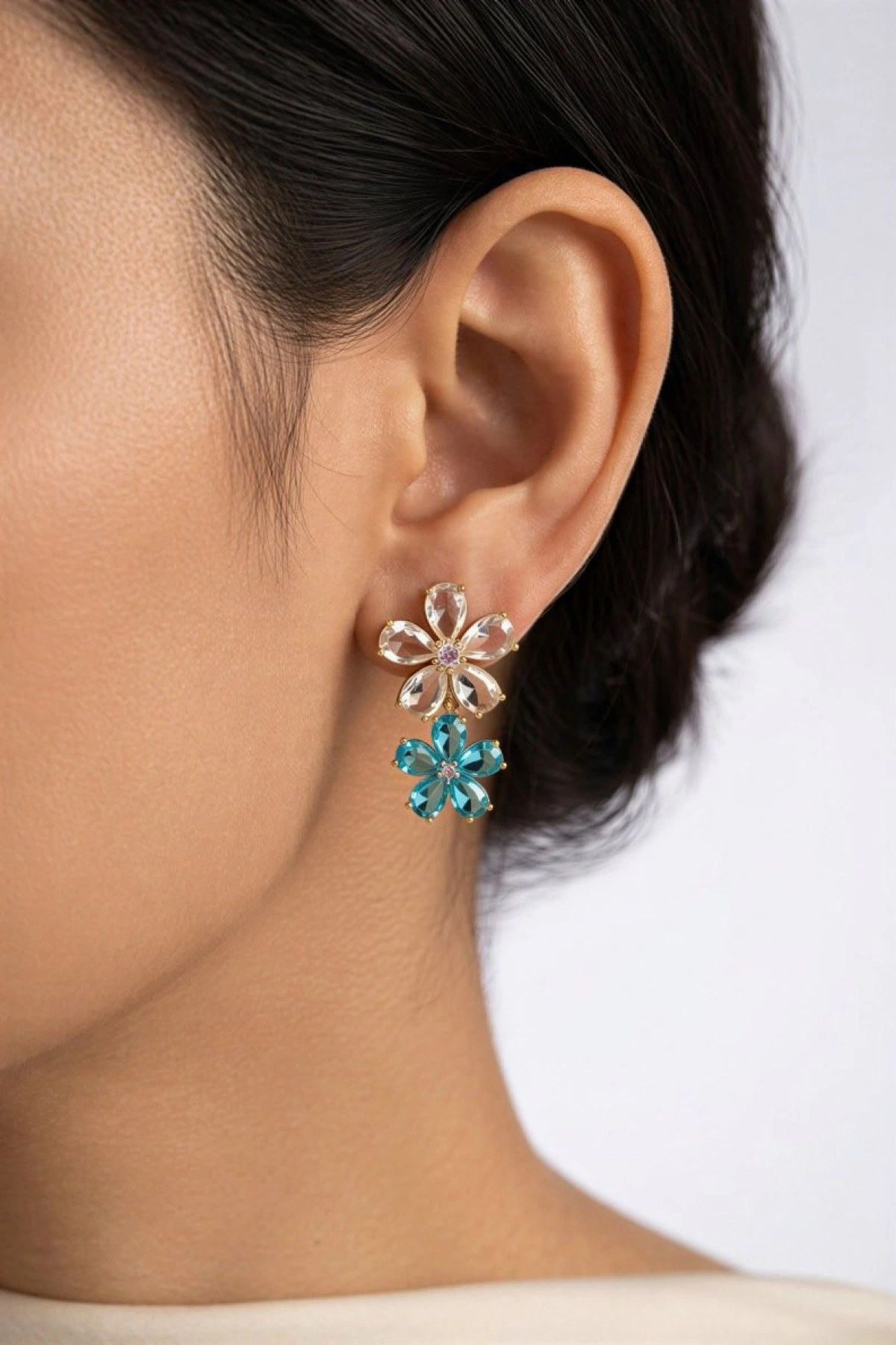 Renkli Çiçek Gold Altın Kaplama Küpe