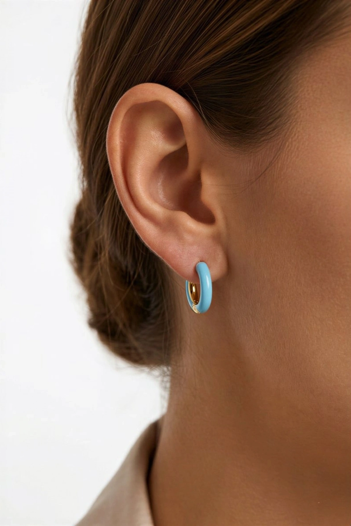 Mavi Halka Model Gold Altın Kaplama Küpe