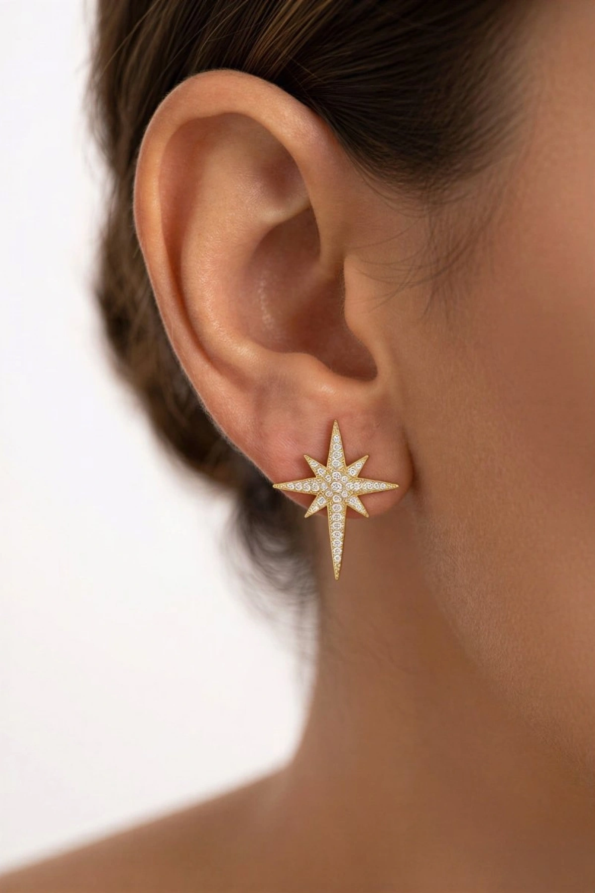 Kuzey Yıldızı Model Gold Altın Kaplama Küpe