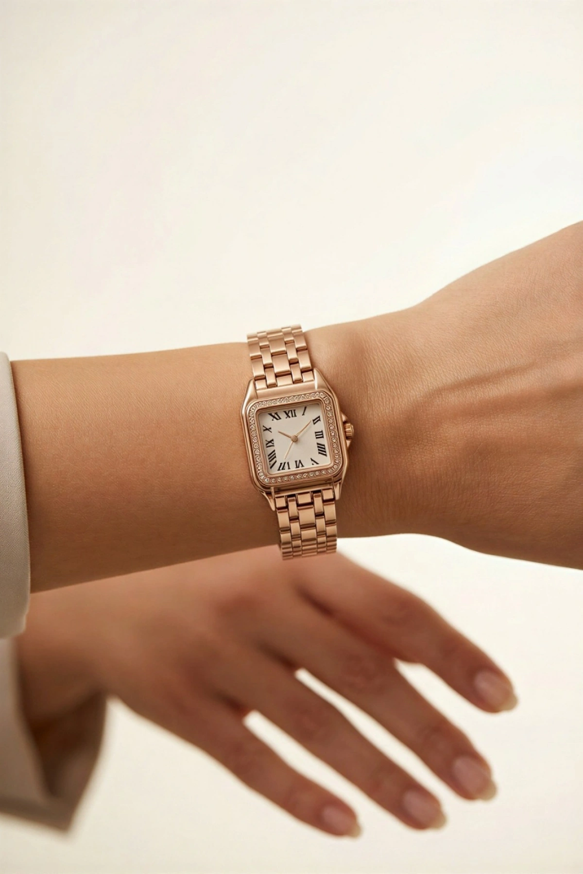 Kalın Kapalı Kordon Kare Kadran Roma Rakam Rose Kadın Kol Saati