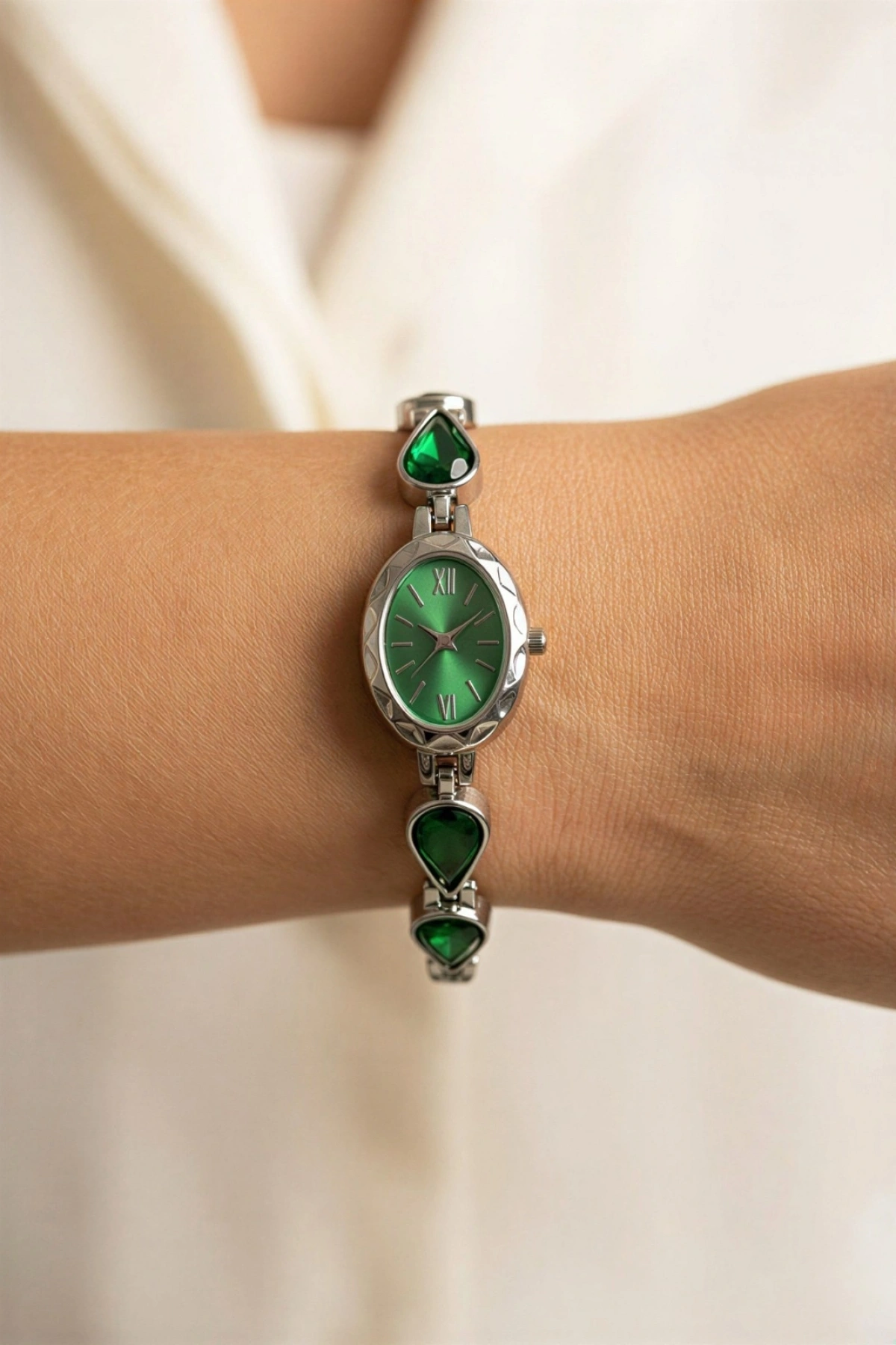 Damla Model Silver İçi Zümrüt Detay Kadın Kol Saati