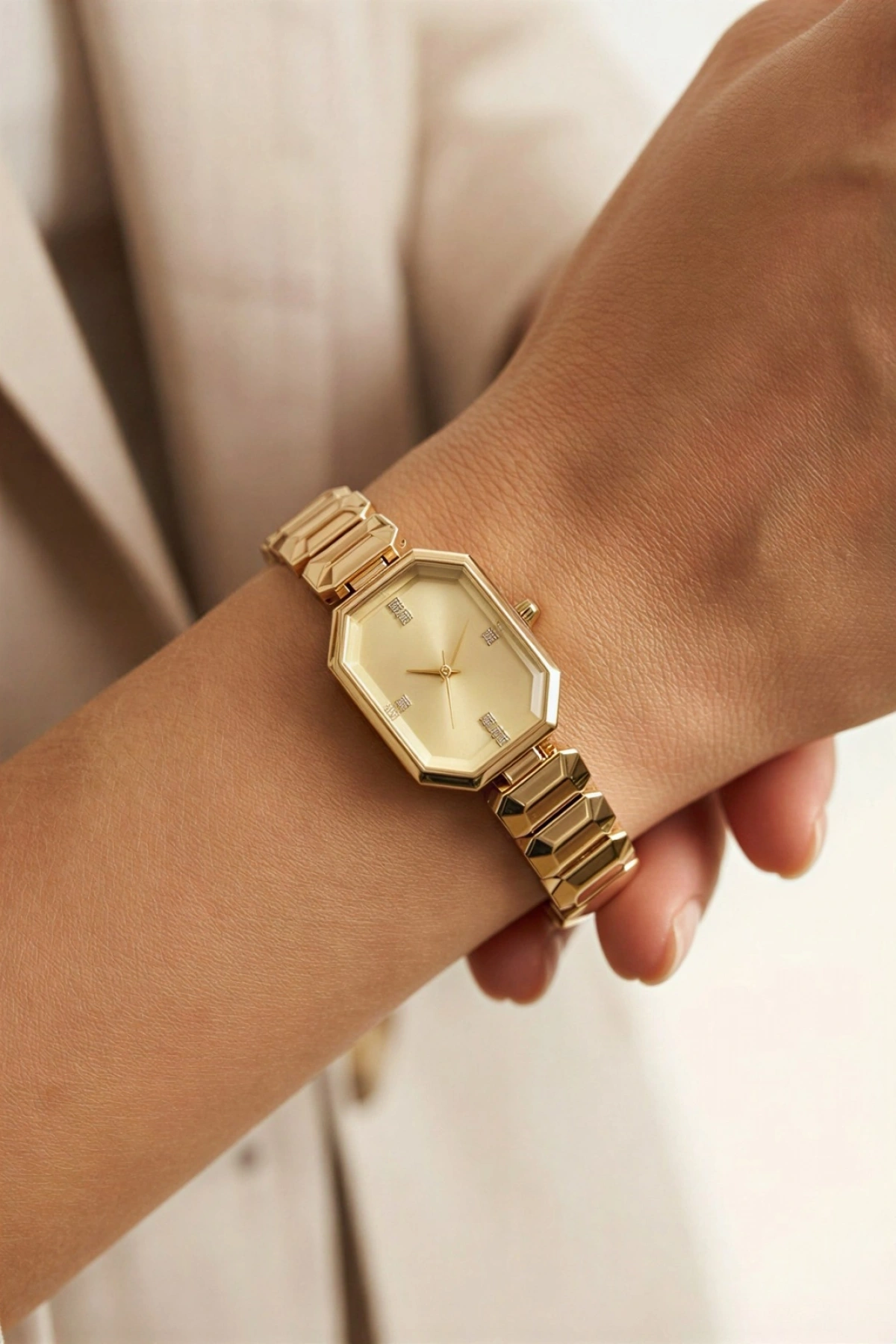 Sekizgen Model Gold Kordon Gold Kadran Kadın Kol Saati