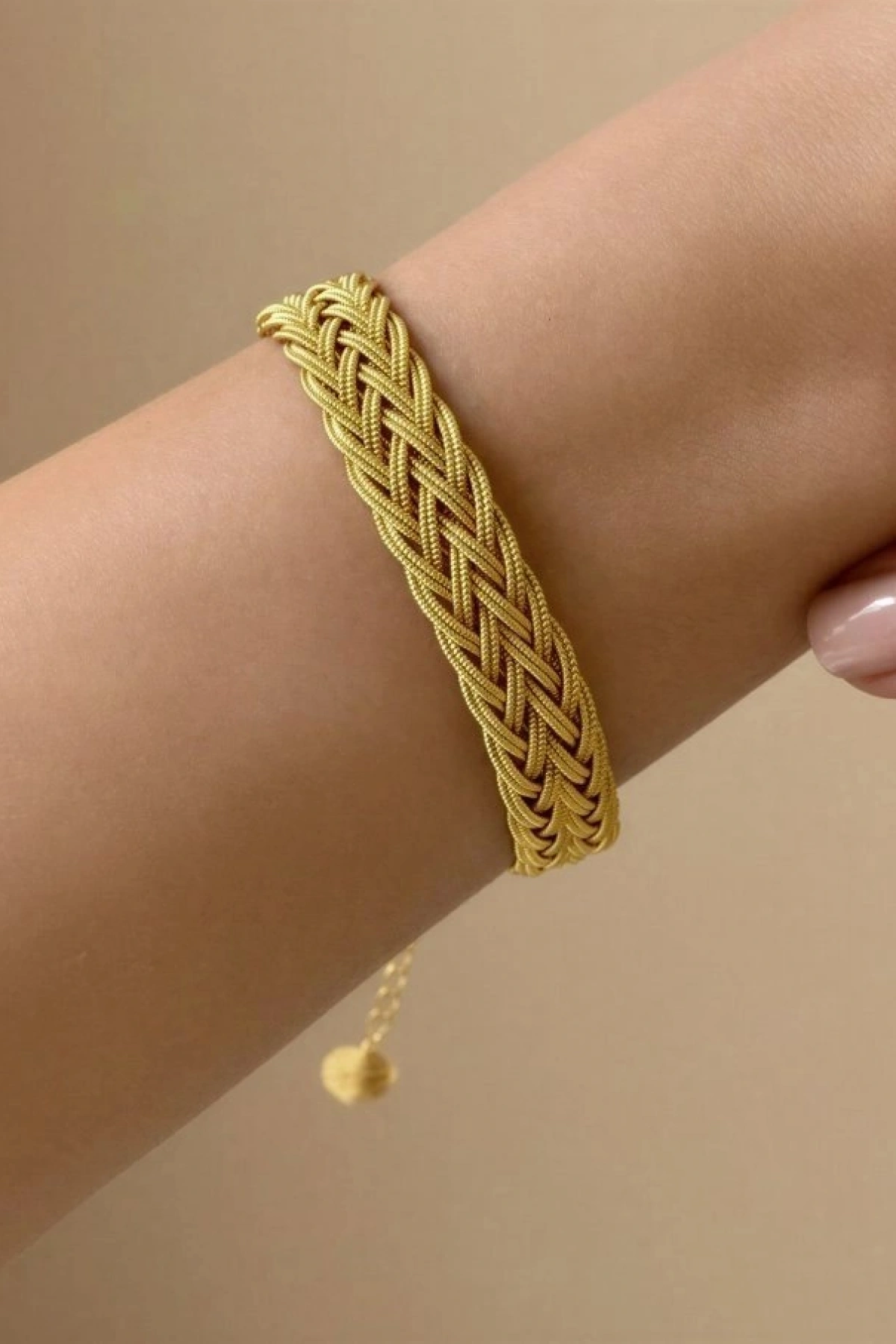 Çift Sıra Hasır Geçme Model Gold Altın Kaplama Kuyumcu Bileklik
