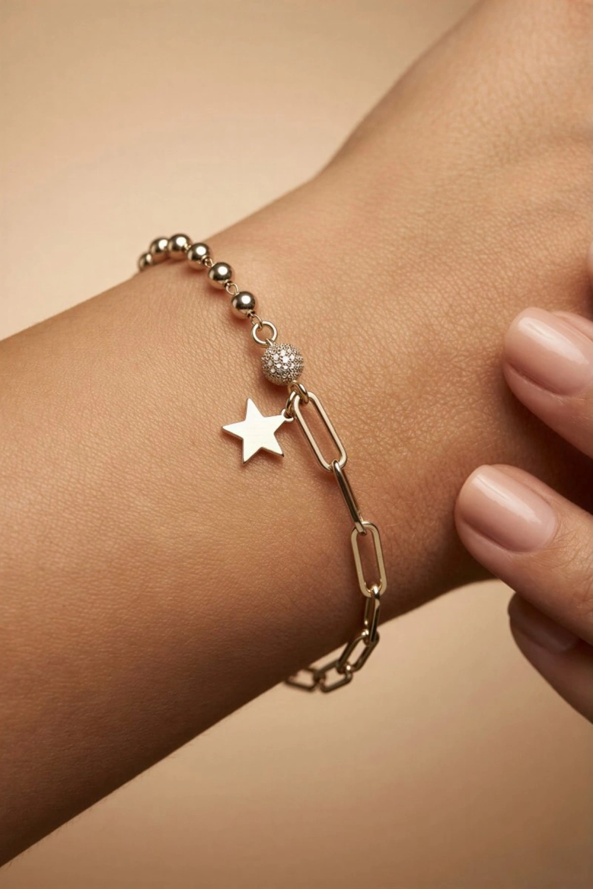 Çift Zincir Yıldız Model Gold Altın Kaplama Bileklik