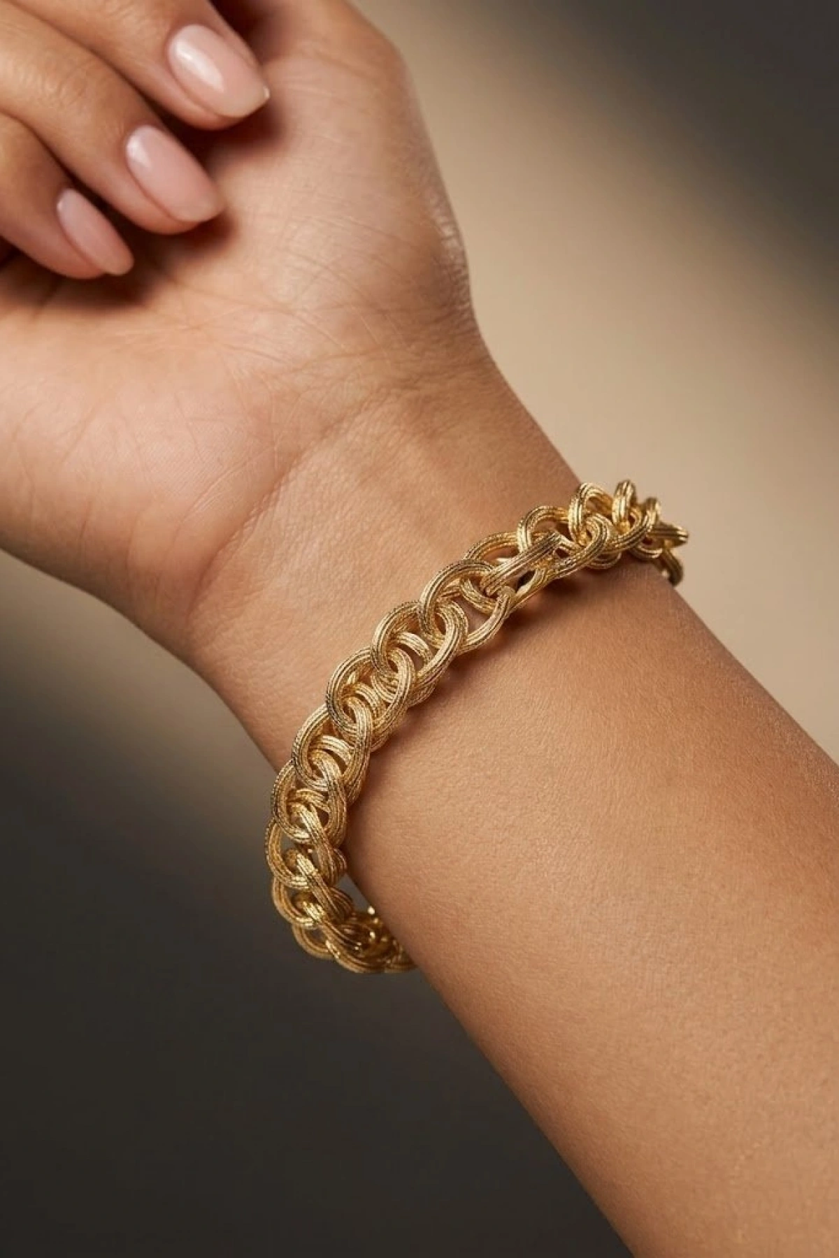 Çizgi Detay Geçiş Model Gold Altın Kaplama Bileklik