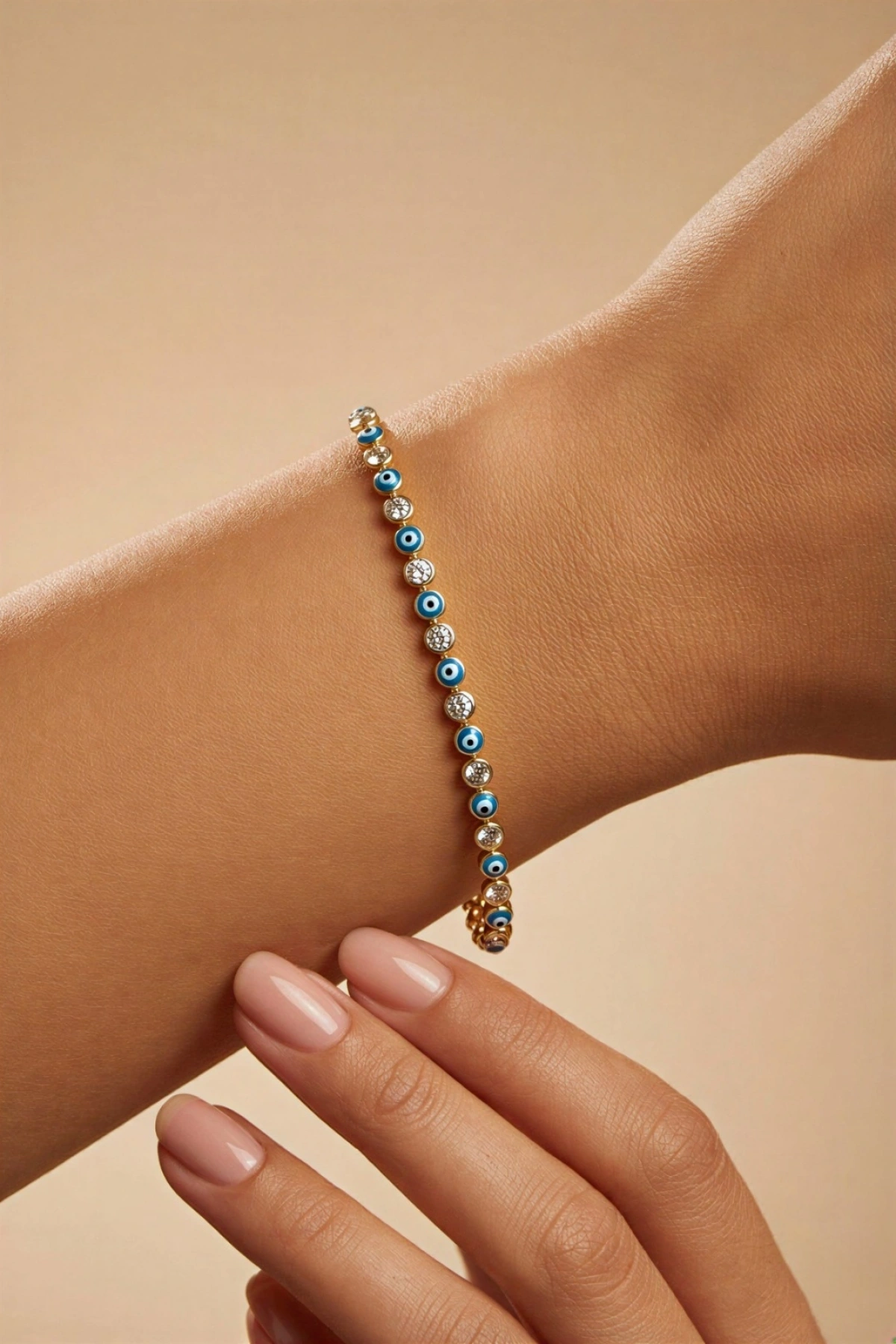 İnce Nazar Göz Taş Model Gold Altın Kaplama Bileklik