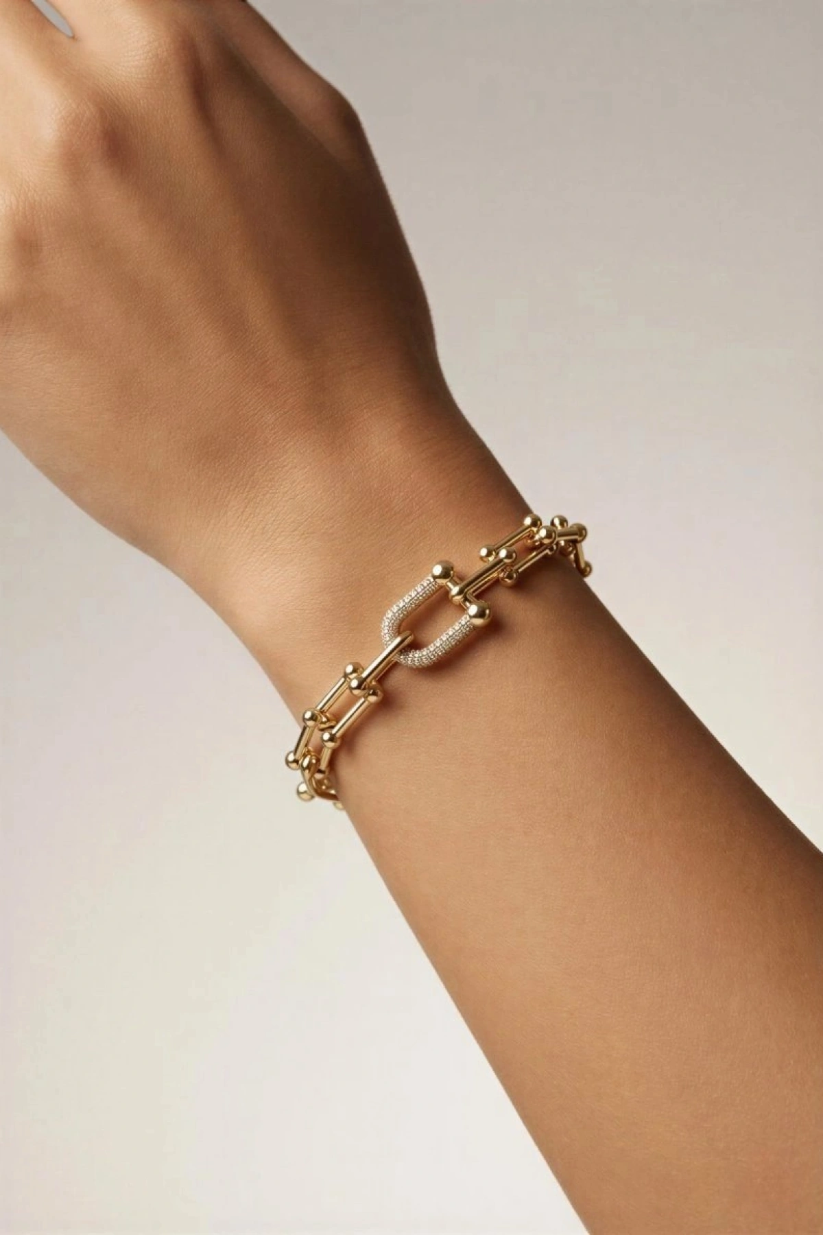 Nal Model Taş Detay Gold Altın Kaplama Bileklik