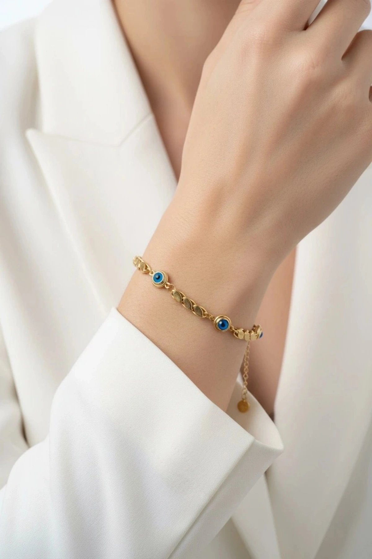 Üç Göz Arpa Zincir Gold Altın Kaplama Çelik Bileklik