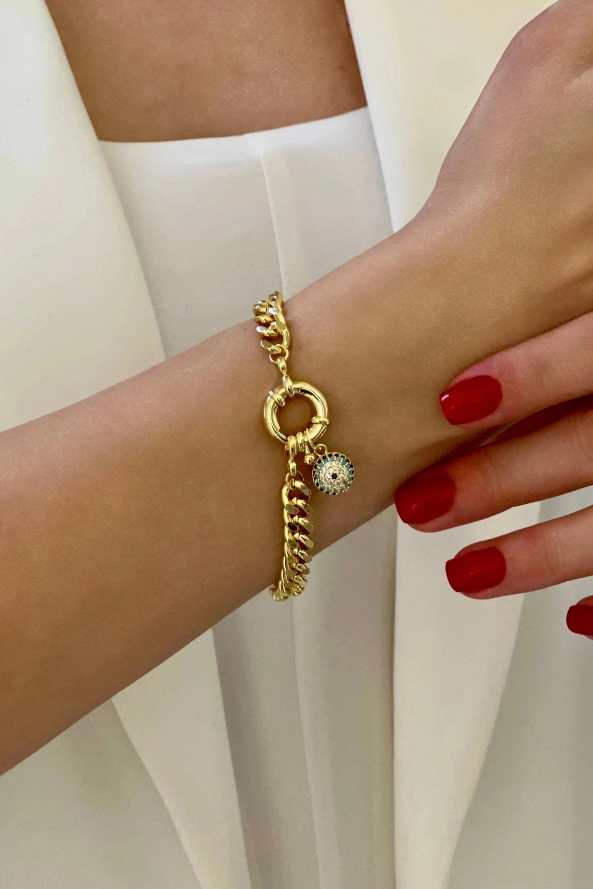 Ezme Zincir Dümen Kilit Göz Model Gold Altın Kaplama Bileklik