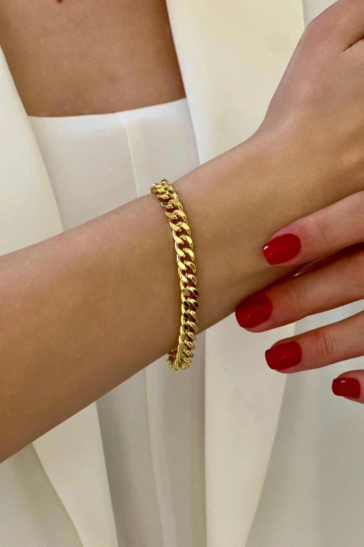 Ezme Zincir Dümen Kilit Göz Model Gold Altın Kaplama Bileklik