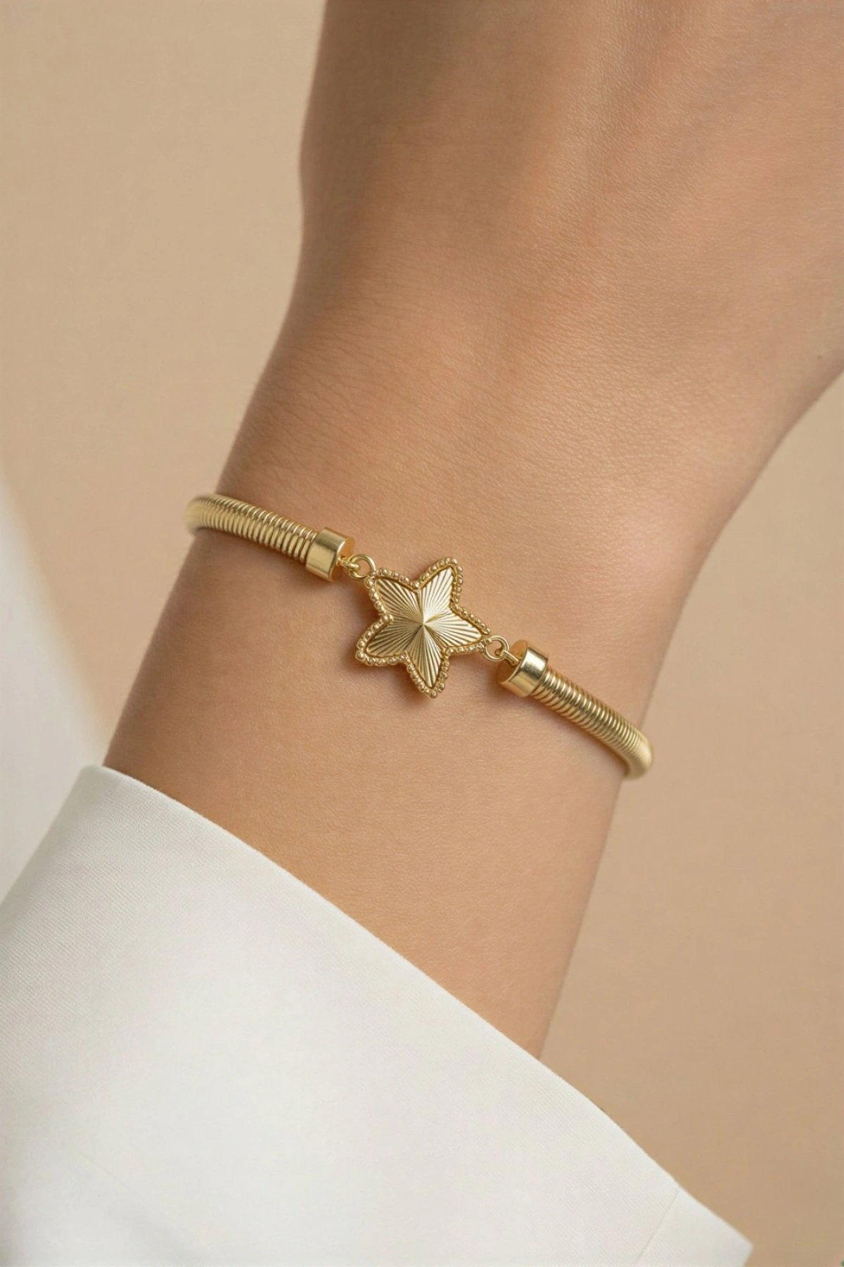 Boru Zincir Yıldız Model Gold Altın Kaplama Bileklik