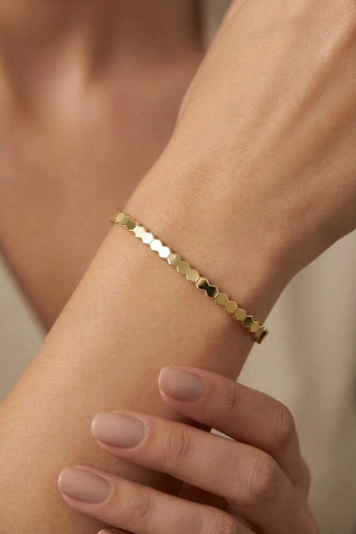 Düz Pul Geçişli Gold Altın Kaplama Bileklik