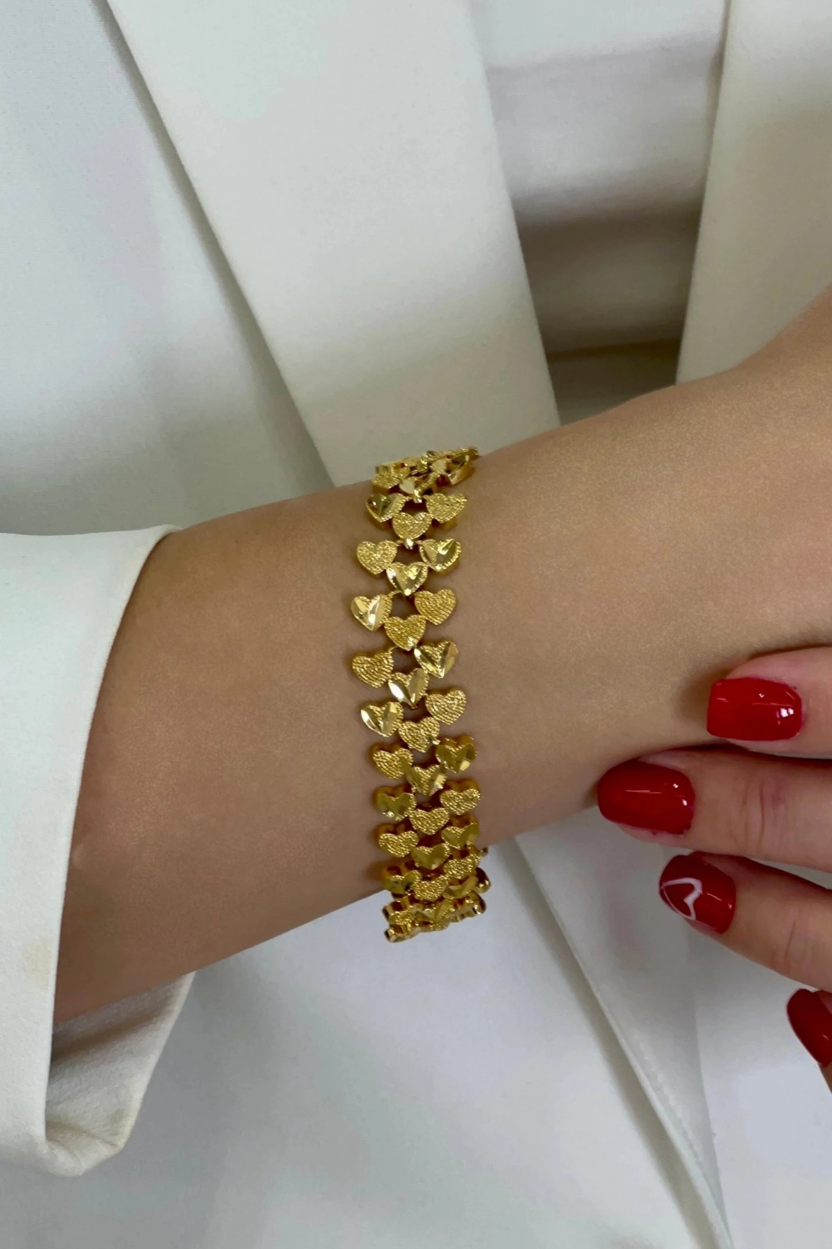 Üç Kalp Kuyum Model Gold Altın Kaplama Bileklik