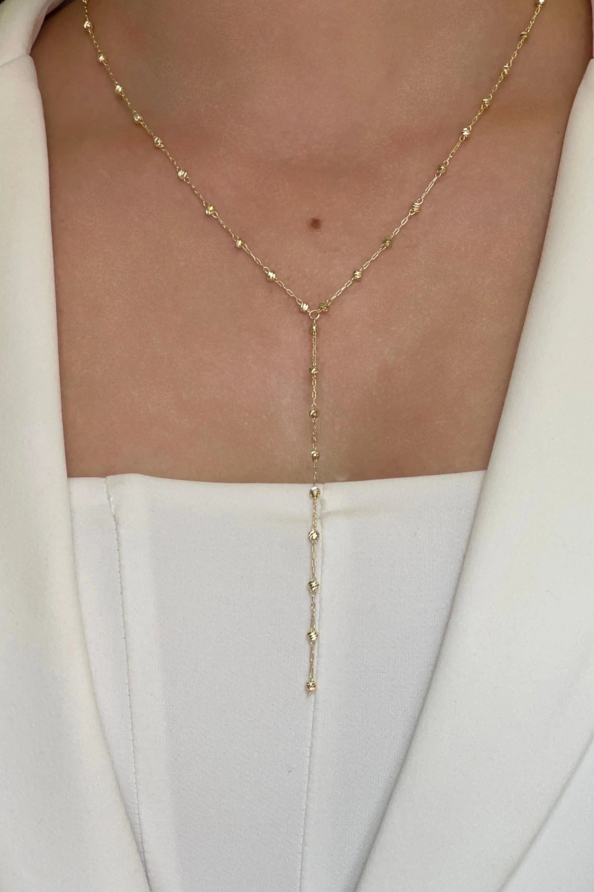 Y Model Düz Dorika Zincir Gold Altın Kaplama Kolye