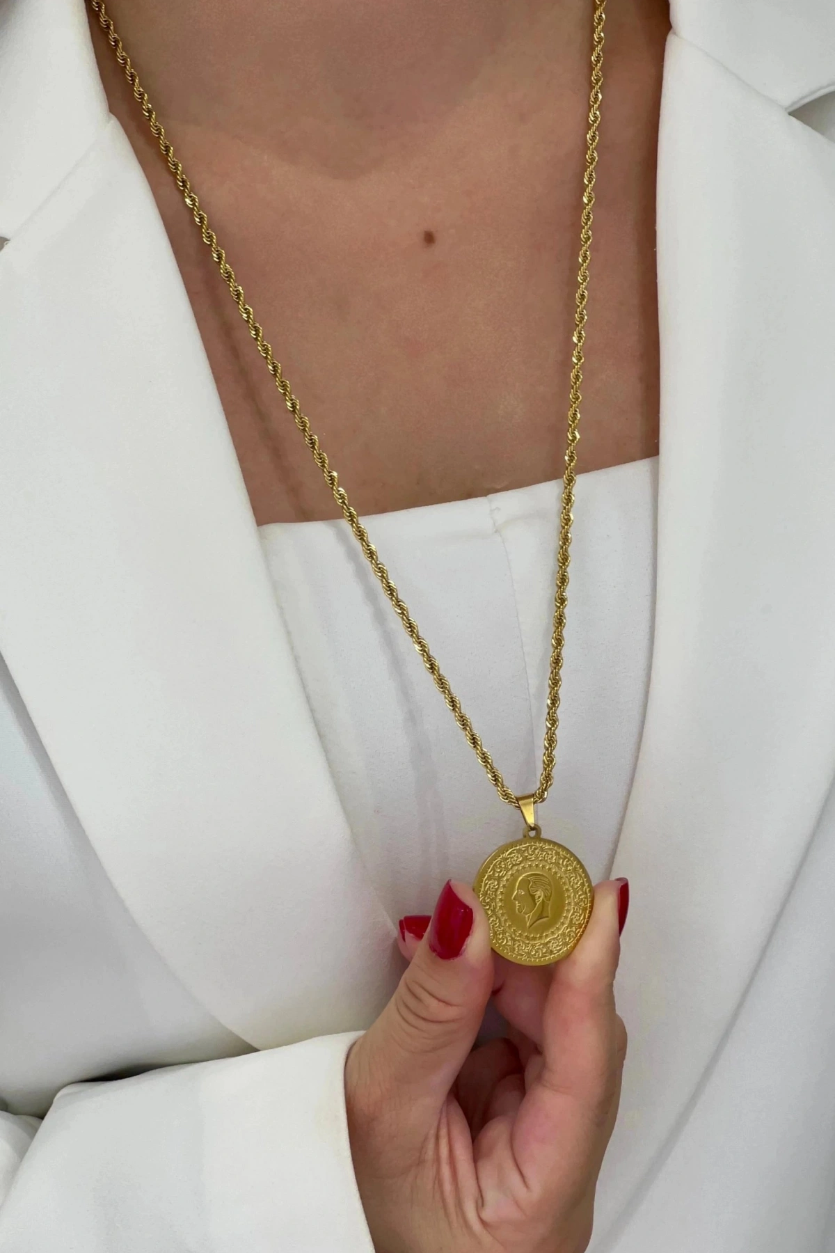 Burgu Zincir Ata Altın Boncuklu Çeyrek Gold Altın Kaplama Kolye