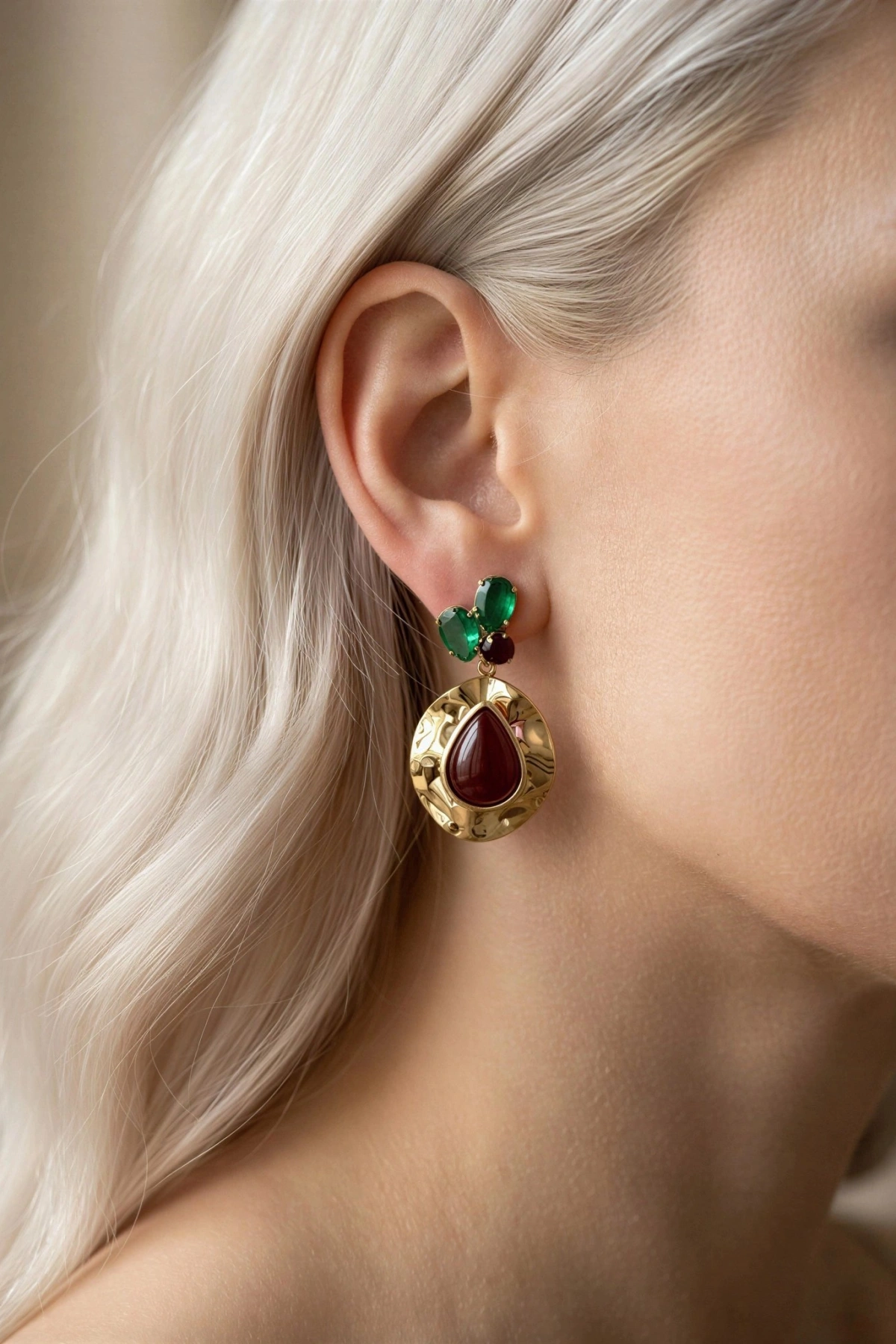 Kahverengi Damla Model Gold Altın Kaplama Küpe